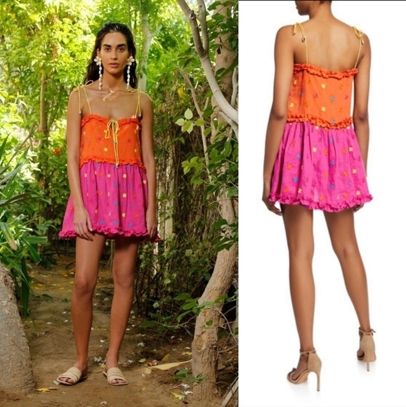 All Things Mochi Linen Embroidered Tiered Nia Mini Dress - Picture 1 of 10